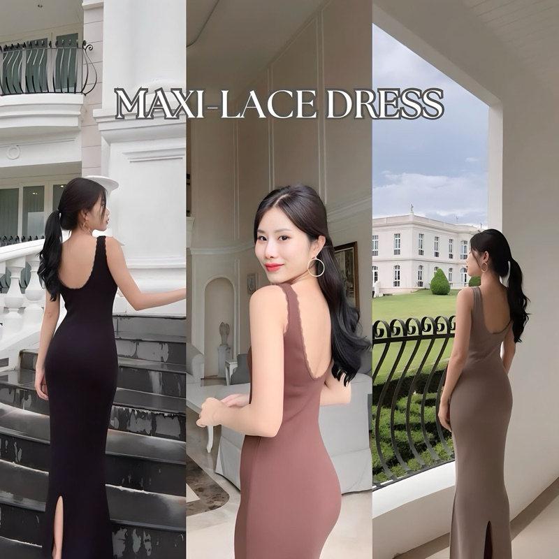 KANYA - Maxi-Lace Dress เดรสไหมพรมยาวทรงหางปลา ดีเทลปักลูกไม้ (5K-5L) / (12I-12L)