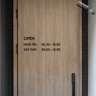 สติ๊กเกอร์ เปิดปิด / Open / เวลา / วันที่ (แก้ไขวันเวลาได้) (PVC ไดคัทตกแต่งกระจก ผนัง ประตู)