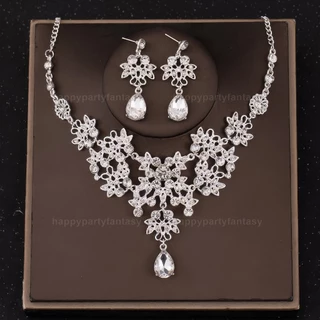 ชุดเครื่องประดับ สร้อยเพชร ต่างหู เพชร เครื่องเพชร พร้อมส่ง