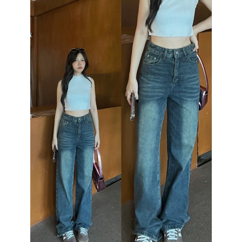 Y3.RUSTY JEANS กางเกงยีนส์ขากระบอกฟอกสีสนิม