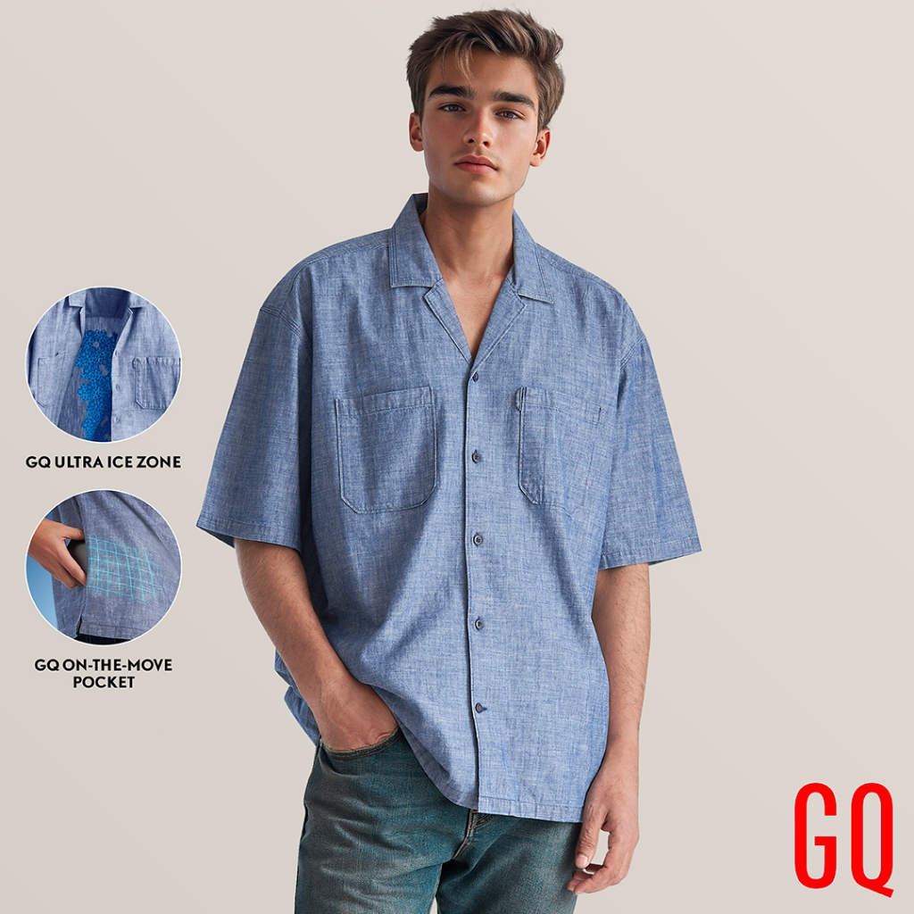 GQ Cool Tech™ Denim Short Sleeves เสื้อยีนส์เย็นแขนสั้น เย็นลงทั้งตัวสูงสุด 2 องศา มีกระเป๋าลับเก็บมือถือ (เสื้อเดนิม)