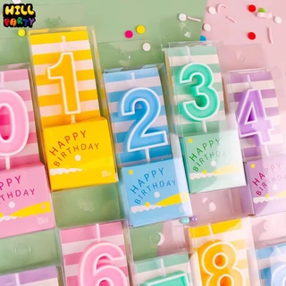 เทียนวันเกิดตัวเลขสีพลาสเทล 0-9 เทียนตกแต่งเค้กวันเกิด