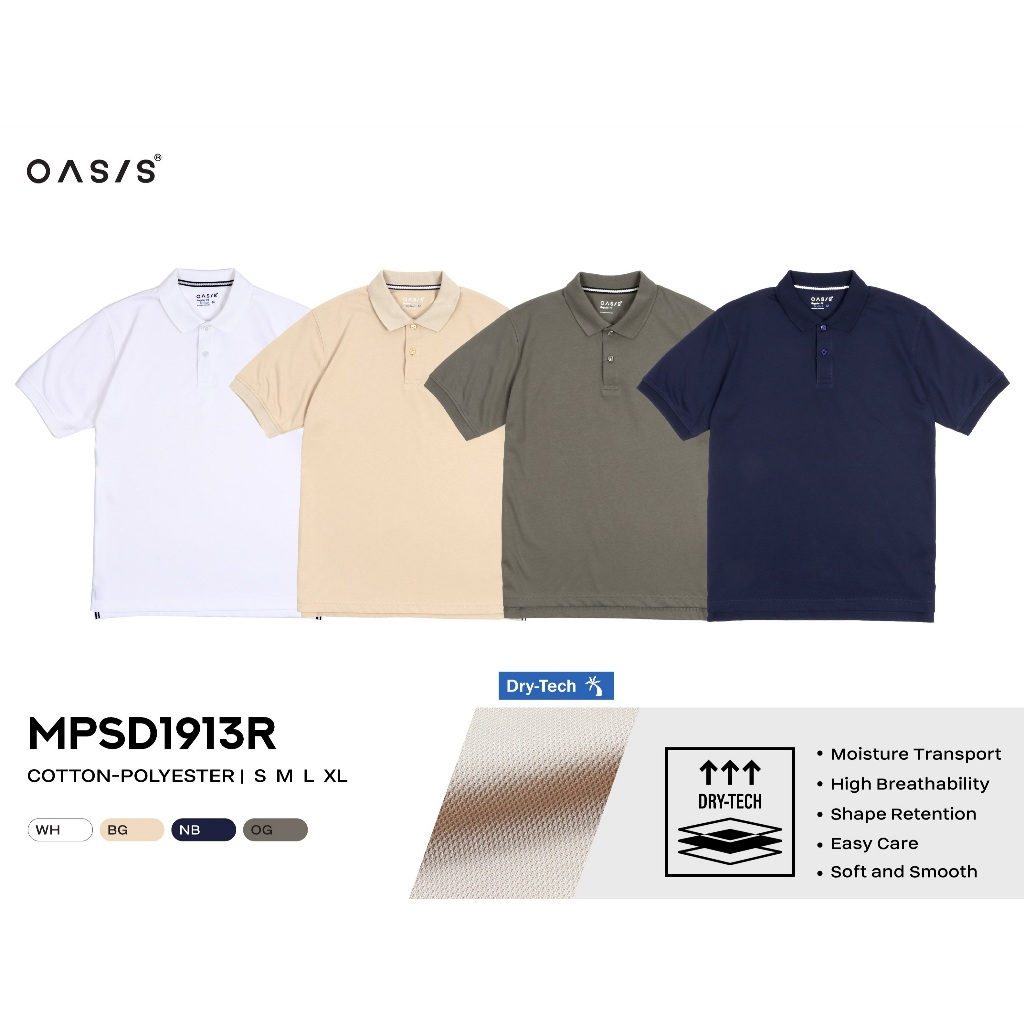 OASIS เสื้อโปโลชาย รุ่น MPSD-1913R โปโลแขนสั้น ผ้า Dry Tech สีขาว, เบจ, กรมท่า, เขียว