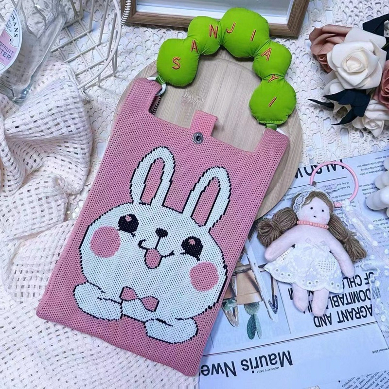 BNG-กระเป๋าถือ ถักนิตติ้ง สามารถสะพายข้างได้ใส่โทรศัพท์ได้ทุกรุ่น ลายน่ารักมาใหม่ （S24254）