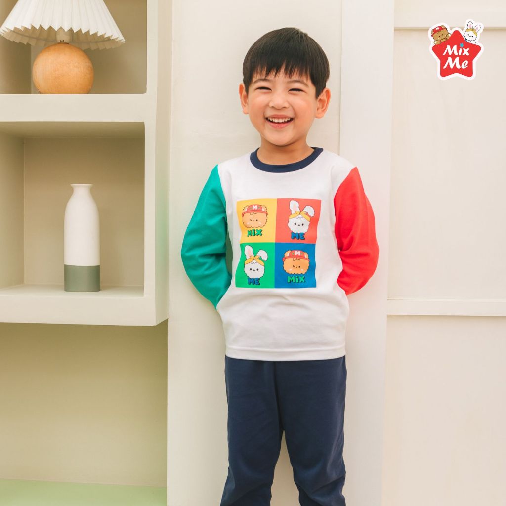 Mix Me ชุดนอน พิมพ์ลายหมี กระต่าย ผ้า INTERLOCK 100%Cotton เด็กชาย อายุ 1-7 ปี เสื้อผ้าเด็ก รุ่น 400362