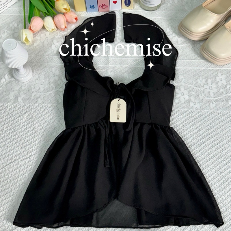 chichemise น้องผีเสื้อ แขนระบายผ้าชีฟองนิ่มมีฟองน้ำสม็อคหลังทรงน่ารัก