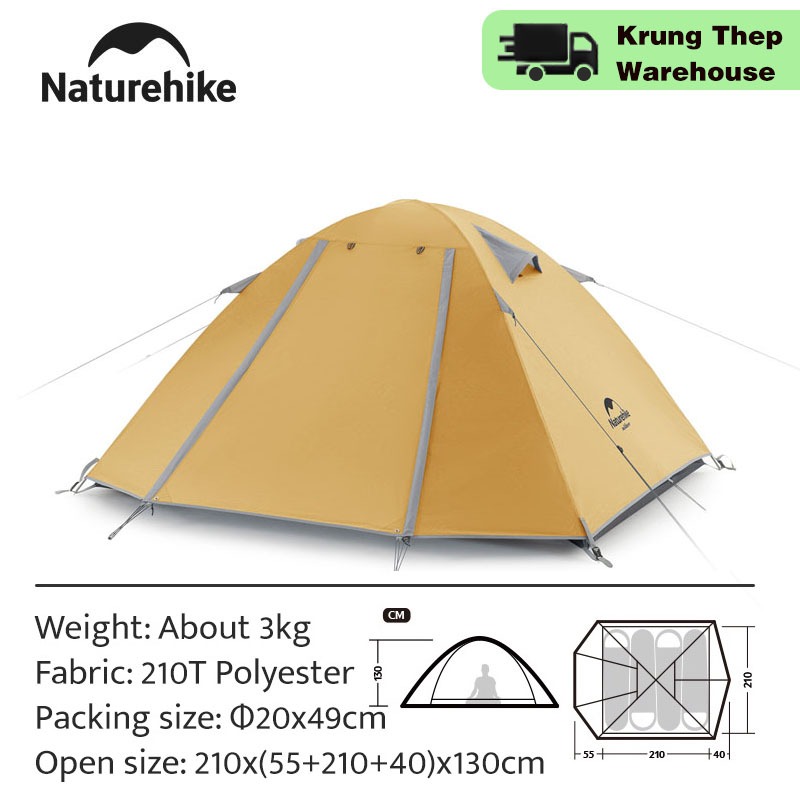 Naturehike P Series Camping เต็นท์ Ultralight Aluminum Poles Tent P2 P4 คนกลางแจ้ง UPF50 + เต็นท์ครอบครัวเสาอลูมิเนียม