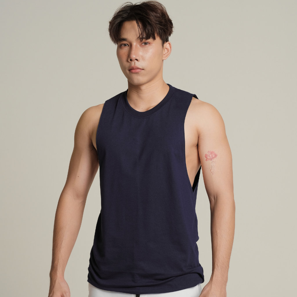OLIVER MUSCLE เสื้อแขนเว้าผู้ชาย สีกรม ใส่ออกกำลังกาย Oliver Muscle