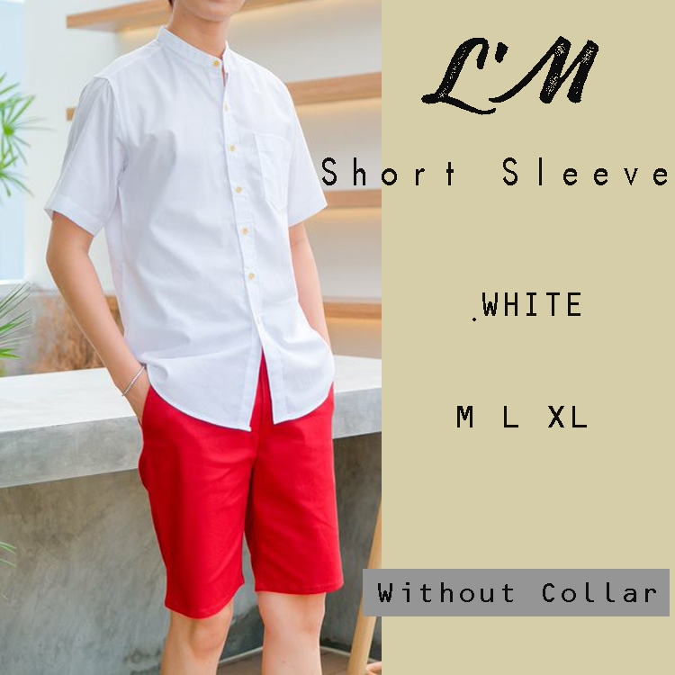 [เหลือ157฿ใส่โค้ดMAYINC30] เสื้อเชิ้ตคอจีนแขนสั้น ผู้ชาย เกาหลีฝุดๆ L'M men's style