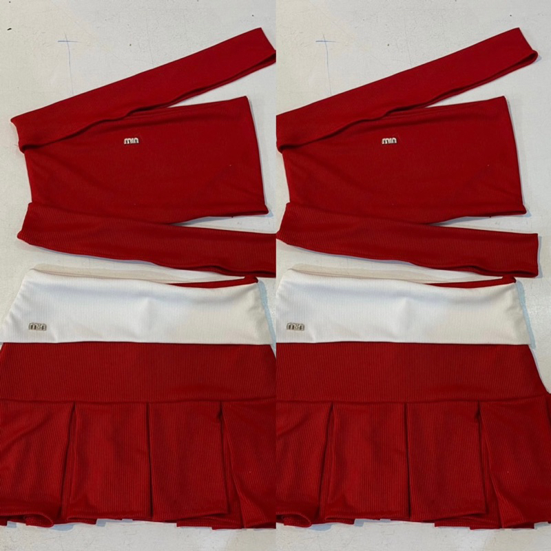 Hot เซต 2 ชิ้น เสื้อ+กระโปรง ต้อนรับคลิสต์มาส สีแดง ขายดี