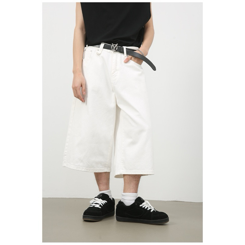 กางเกงยีนส์ขาสั้นผู้ชาย y2k loose jorts