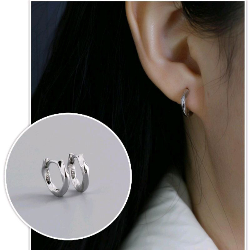 (silver 925)ต่างหูห่วงเงินแท้ 2.5 mm.วงใน 8 มิล(ราคา 1 คู่) รุ่นบิดเกลียว