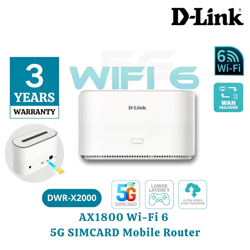 ⚡️เร้าเตอร์ใส่ซิม 5G⚡️ Router D-LINK (DWR-X2000) 5G AX1800 Wi-Fi 6 Router ดาวน์โหลดสูงสุด 2.6Gbps