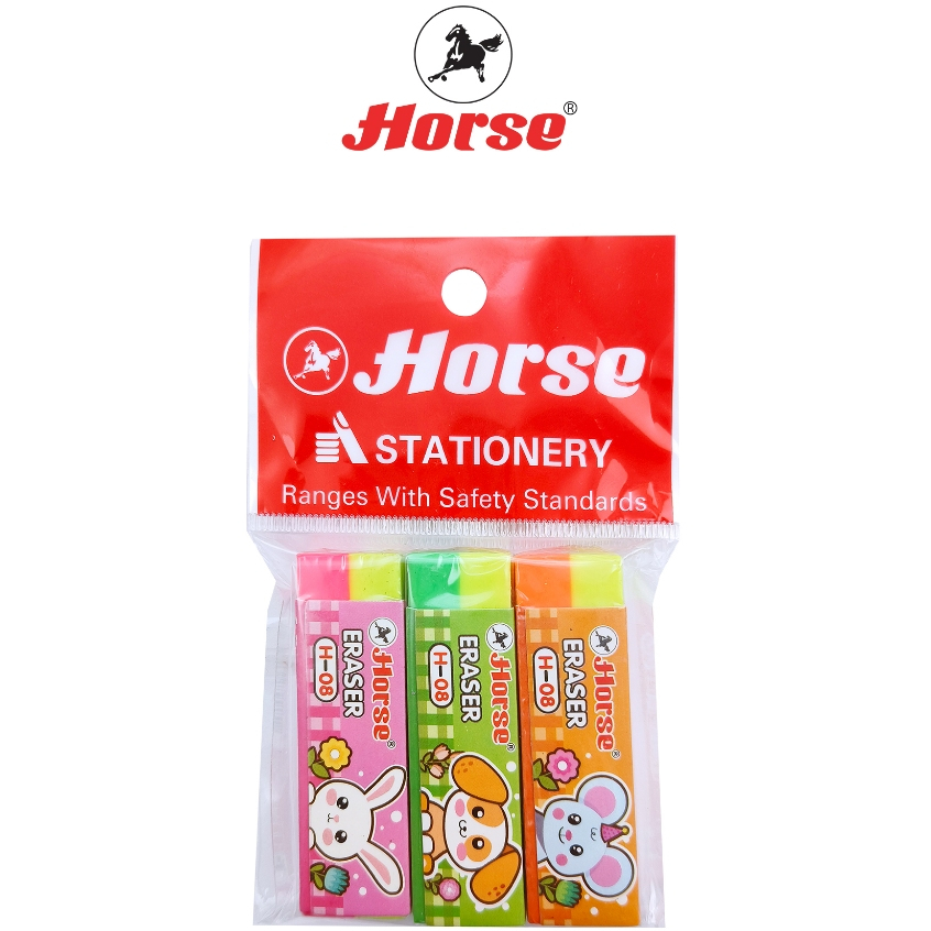 Horse (ตราม้า) ยางลบดินสอ H-08 สีหวาน  TWILIGHT ตราม้า คละสี บรรจุ 3 ก้อน / แพ็ค จำนวน 1 แพ็ค
