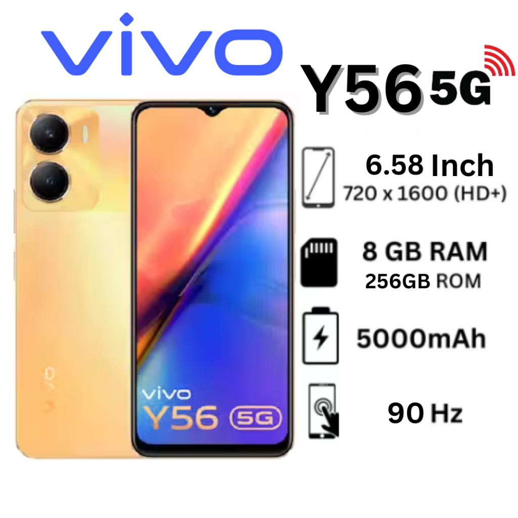 VIVO Y56 สมาร์ทโฟนหน้าจอลื่น หน่วยความจำขนาดใหญ่ (8G+256G) แบตเตอรี่ชาร์จเร็ว 18w 6.58 นิ้ว แบตเตอรี่ 5000mAh