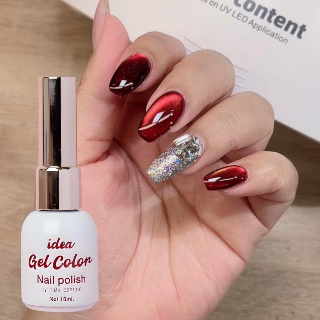 ราคาต่อขวด New Idea Gel สีเจลลูกแก้วแฟลช 2 เหลือบแดงยอดฮิต เบอร์ 9  รุ่นใหม่ล่าสุด แต่งเล็บ
