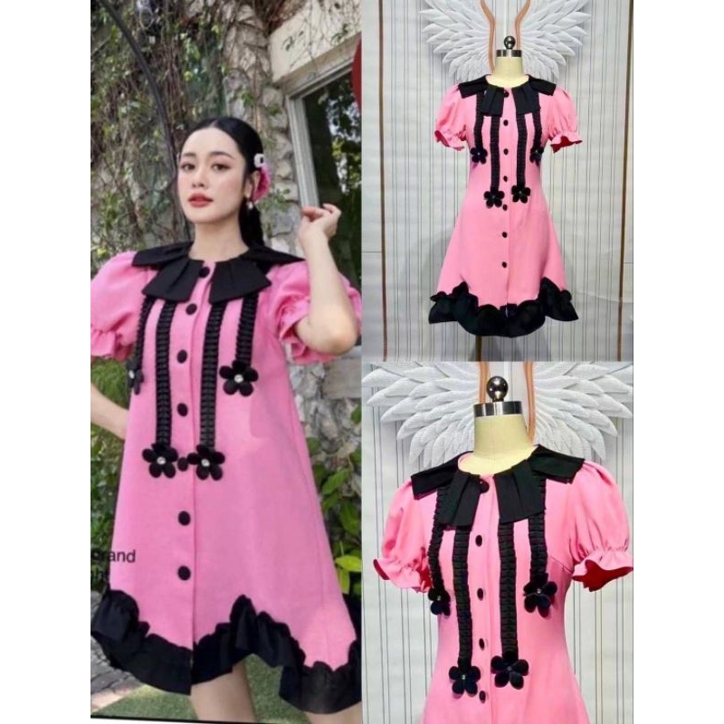 476 มีM,XL,3xl,6xl[ปกติ]ยาว35"เดรสสั้นแขนตุ๊กตาแต่ง3ดีน่ารักมาก