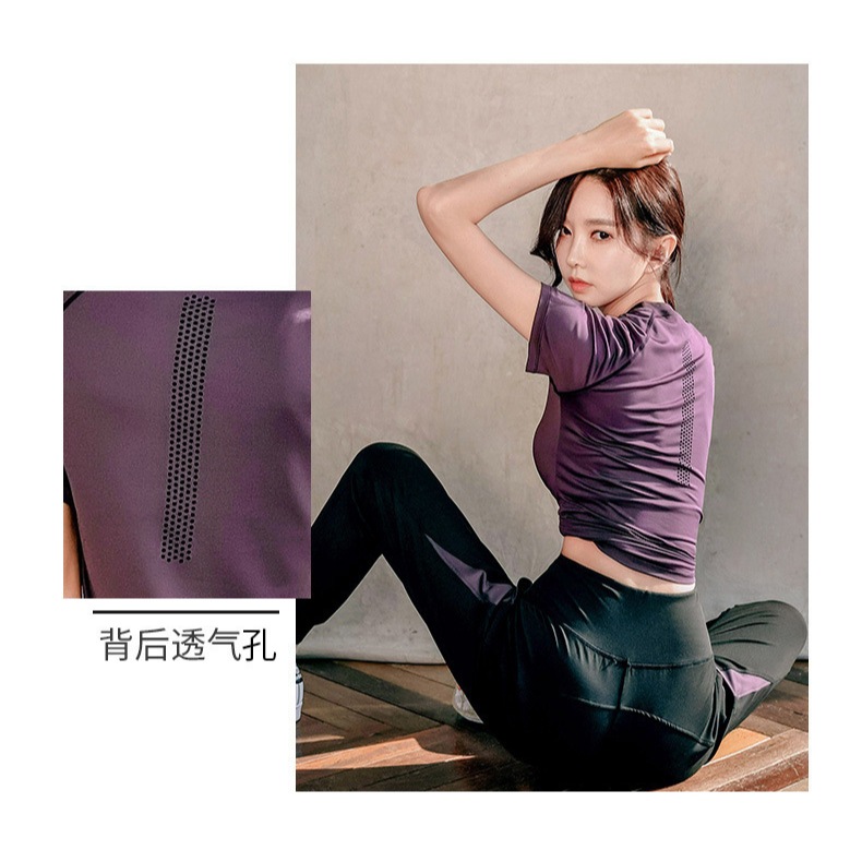 *ชุด 2 ชิ้น* (YOGA-6000) ชุดออกกำลังกายผู้หญิง เสื้อแขนสั้น+กางเกงวอร์มขายาว ผ้านิ่มลื่นระบายอากาศดีใส่สบาย - รูปที่ 5