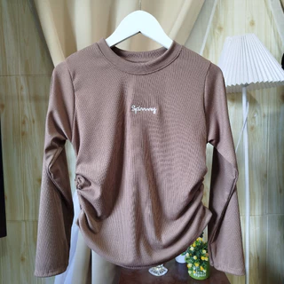 🌈SpinnyHouse🌈เสื้อครอปแขนยาว ผ้าร่อง ย่นข้าง แต่งปักโลโก้ร้าน ผ้ายืดได้เยอะ สาวอวบใส่ได้ รุ่น ร่องยาวปัก