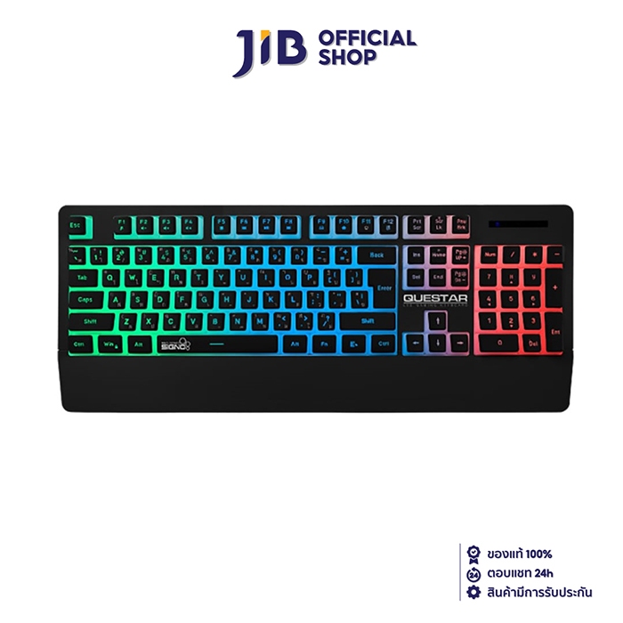 KEYBOARD (คีย์บอร์ด) SIGNO KB-713BLK QUESTAR (BLACK) (RUBBER DOME - LED - EN/TH)