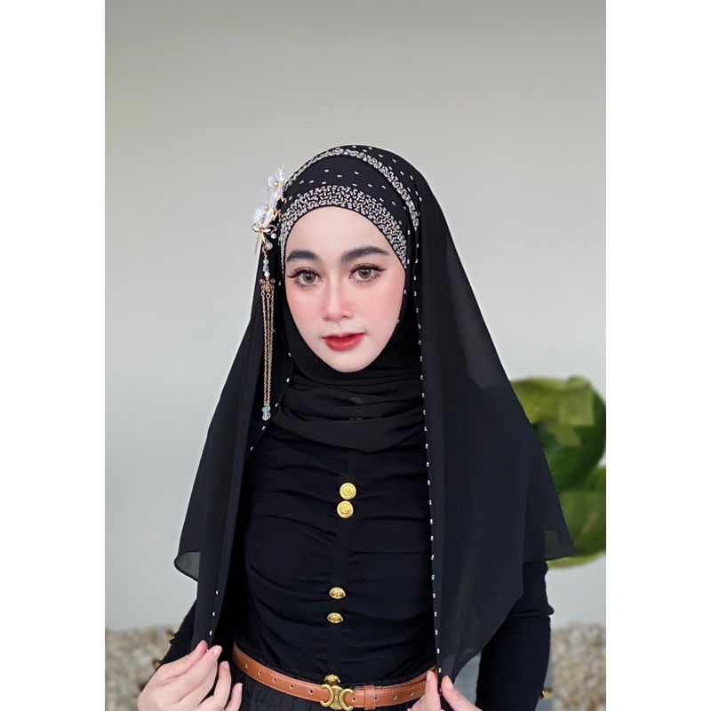 ผ้าคลุมเวลปักมุกอลังเนื้อผ้าชีฟอง2ชิ้น