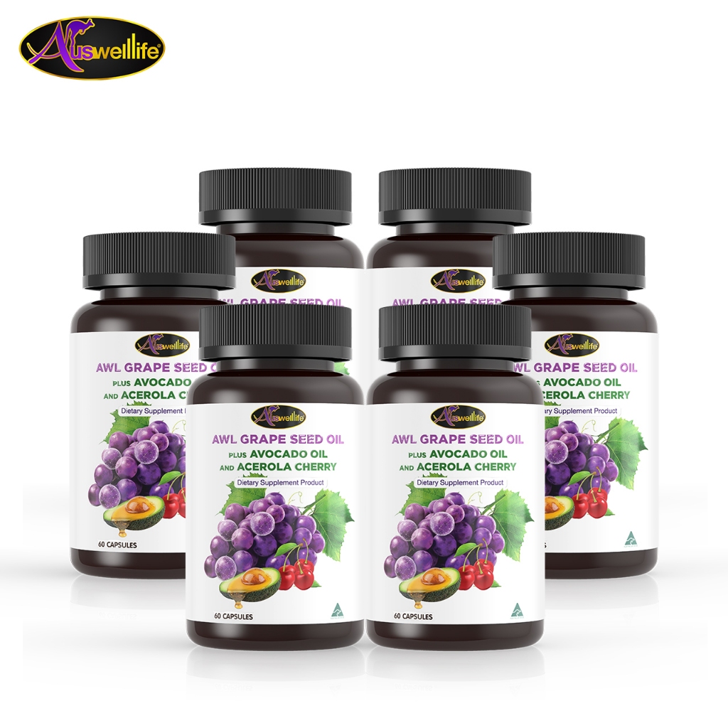 [พิเศษ 6 กระปุก] AWL Grape Seed Oil + Avocado oil & Acerola Cherry บำรุงผิว 60 แคปซูล ราคา 3,780 บาท