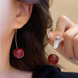 🍒พร้อมส่งจากไทย🍒D-11Cherry earingต่างหูเชอร์รี่ก้านยาวขนาด2cm.ต่างหูcherryสีแดง
