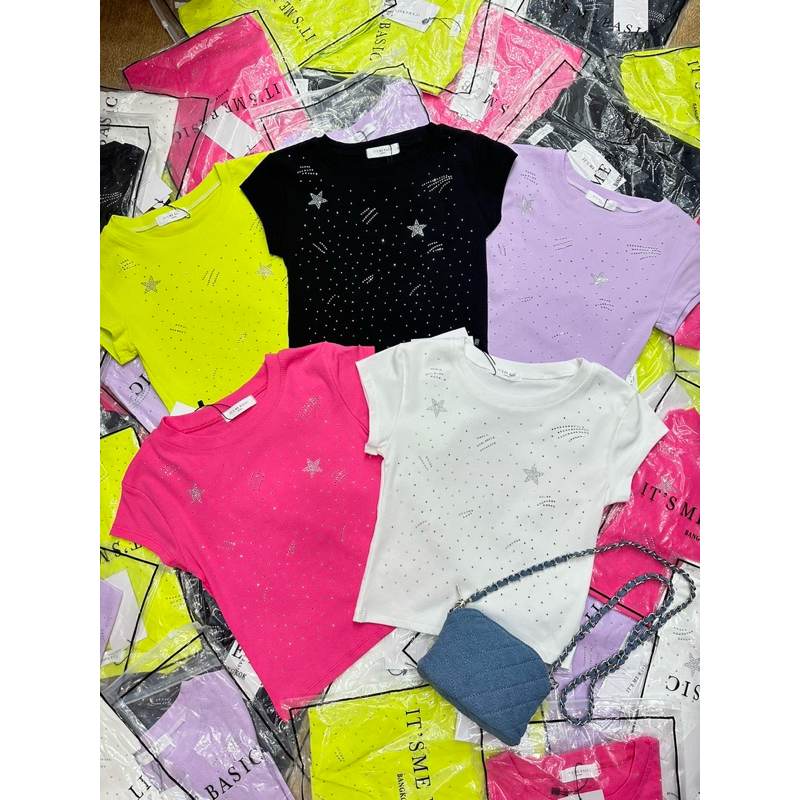 เสื้อรีดเพชรแน่นๆลายใหม่สีสันสดใส งานป้ายit’me basic