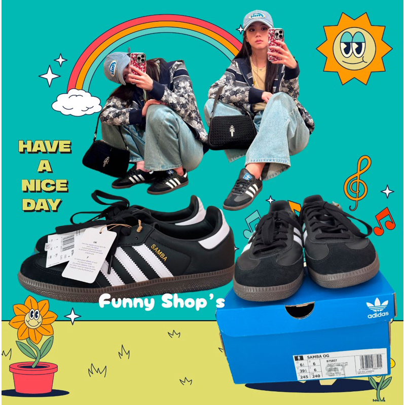 (ของแท้💯) Adidas Samba OG Black White Gum size 6uk/39.7/24.5cm