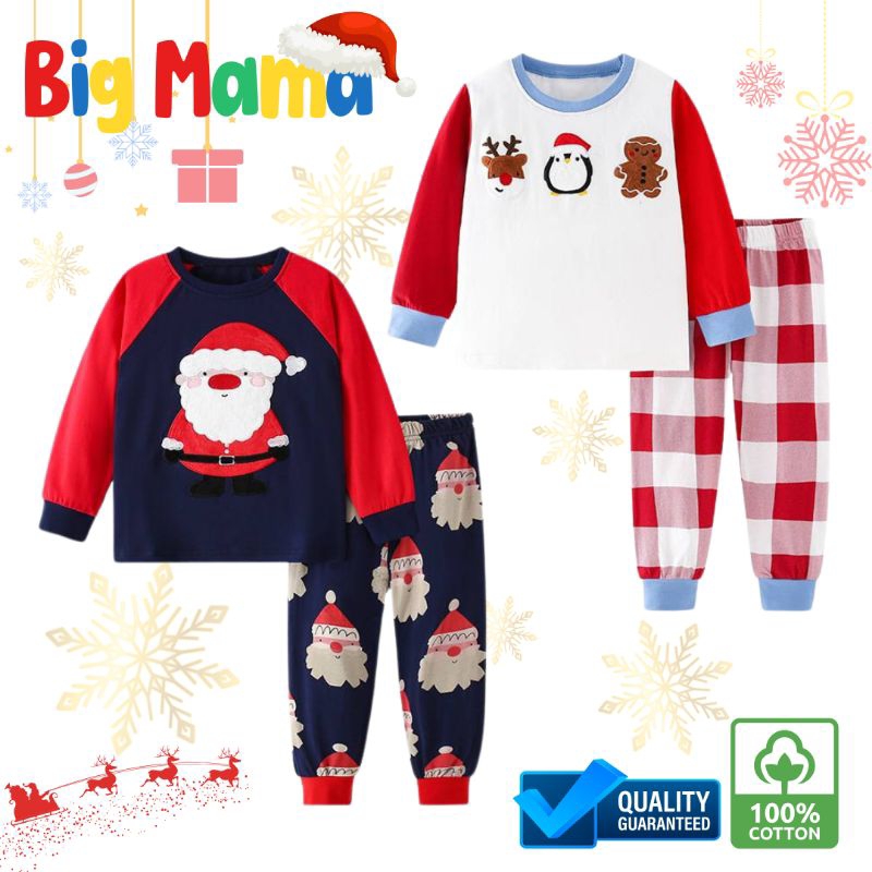 [90-140 ซม.] คริสมาสต์ Christmas ชุดนอนลายคริสมาสต์ เซ็ต 2 ชิ้น ชุดนอนสำหรับเด็ก ชุดเซ็ต คุณภาพดี ตรงปก
