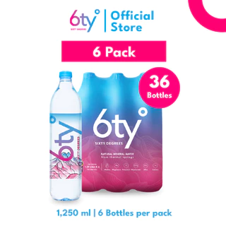 [ส่งฟรี] 1250ml 6 แพ็ก 36 ขวด นํ้าแร่ 6ty Degrees Mineral Water น้ำแร่ธรรมชาติ 100% จากแหล่งน้ำแร่เชียงดาว