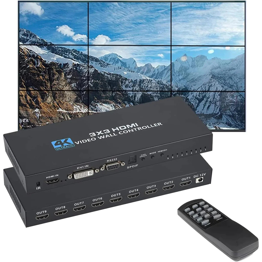 4k HDMI Video Wall Controller 3x3 1080P HDMI TV Wall Splicing โปรเซสเซอร์ 3x3 2x3 2x4 4x2 สําหรับ 9 