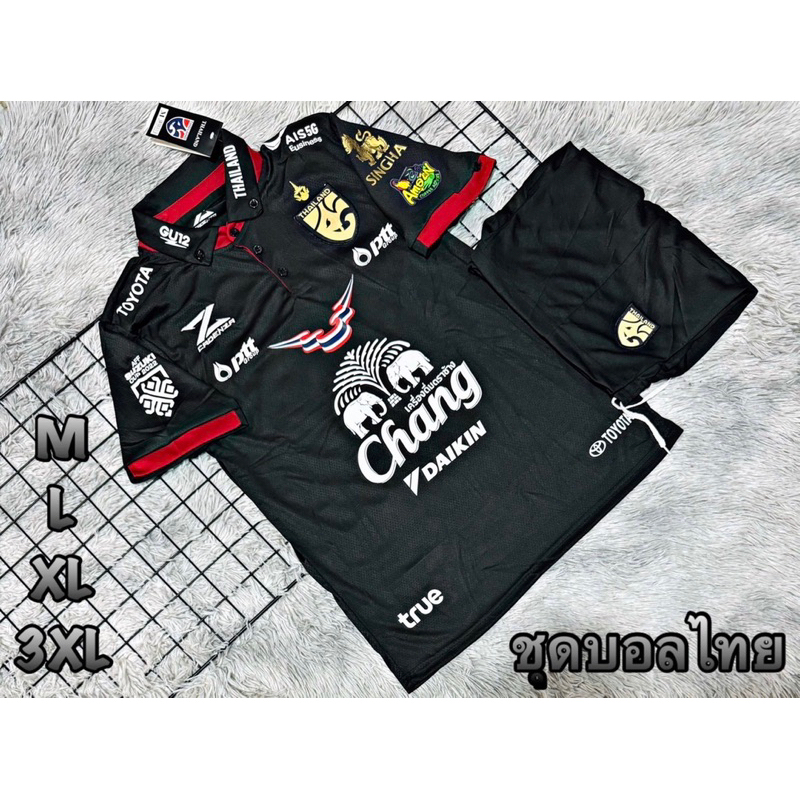 ชุดกีฬาทีมชาติไทยคอปก เสื้อ+กางเกงครบชุด ชายหญิงใส่ได้ มีขนาดไซร้ให้เลือกM L XL 3XL