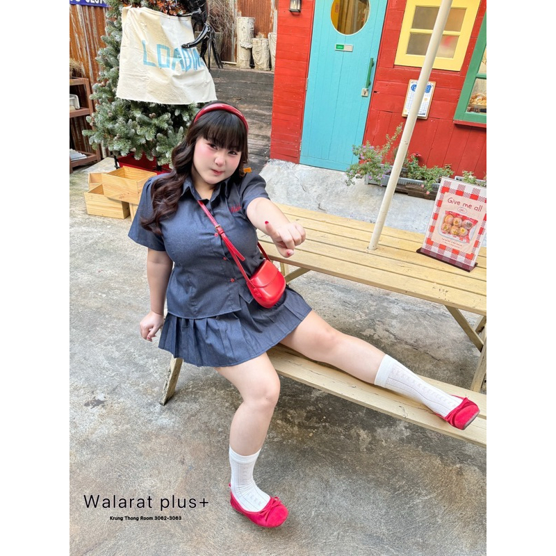 ✅เข้าเพิ่ม พร้อมส่งค่า /WP/ ชุดสาวอวบ เสื้อกระดุมแดง ปักโบว์แดง กระโปรงจีบรอบ #เสื้อผ้าไซส์ใหญ่ สาวอวบอ้วน พลัสไซส์