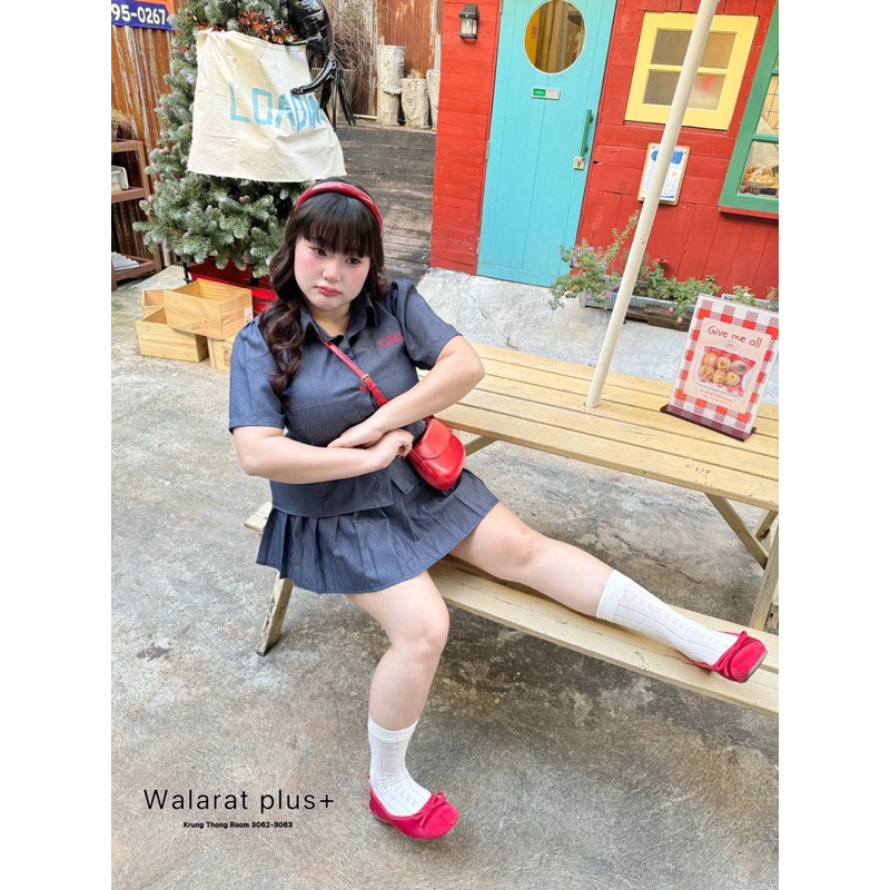 ✅เข้าเพิ่ม พร้อมส่งค่า /WP/ ชุดสาวอวบ เสื้อกระดุมแดง ปักโบว์แดง กระโปรงจีบรอบ #เสื้อผ้าไซส์ใหญ่ สาวอวบอ้วน พลัสไซส์