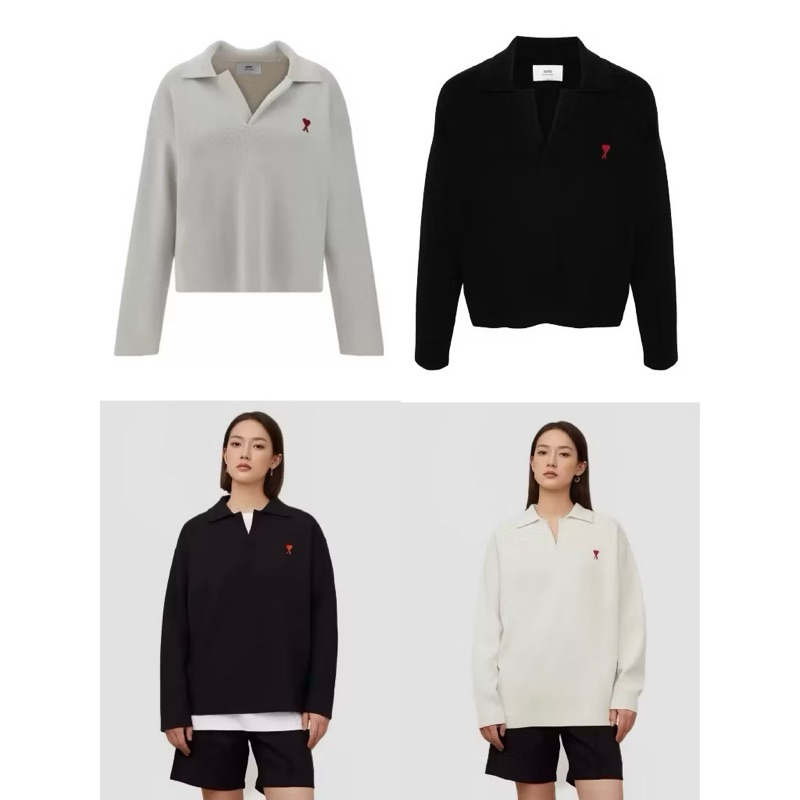 ami polo sweater เสื้อแขนยาวสเวตเตอร์ คอปก ดีเทลปักโลโก้แบรนด์ ลัคชูสุดๆๆ งานสวยมาก