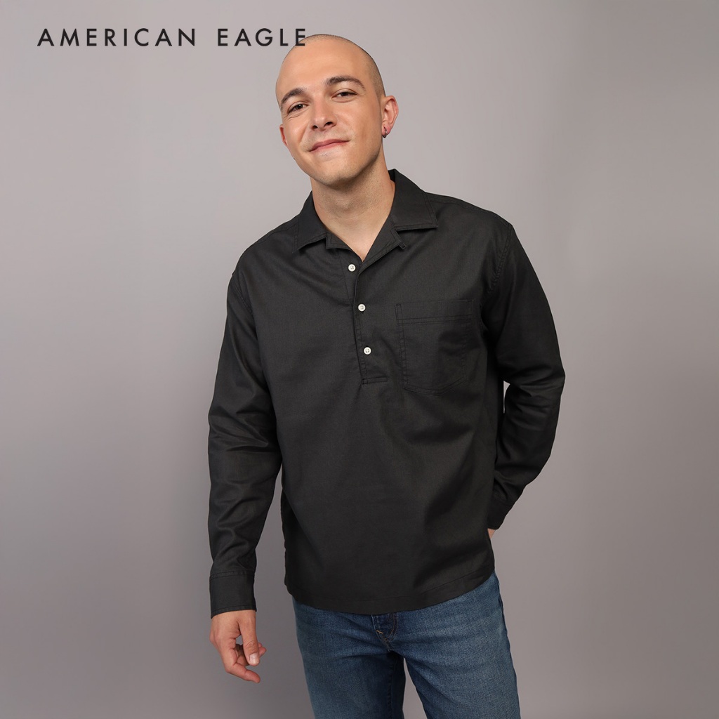American Eagle Linen Camp Collar Oversized Shirt เสื้อเชิ้ต ผู้ชาย โอเวอร์ไซส์ (EMSH 015-2591-167)