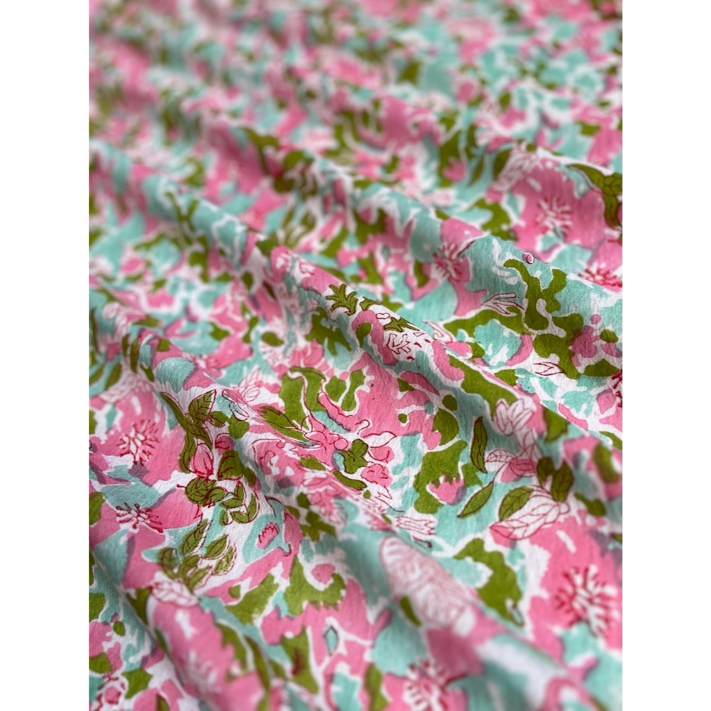 144บ./หลา Cotton Fabric Indian Blockprint ผ้าฝ้าย ผ้าอินเดีย พิมพ์มือ sarasafabric handblockprint cotton H24-11-05