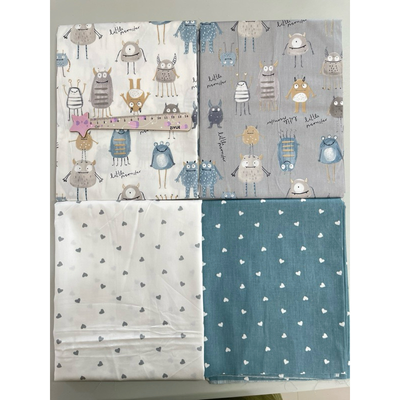 ผ้าาคอตตอน 100% คอตตอนทอทวิล ผ้าหน้ากว้าง 1.6 เมตร ลาย  Little monsters พื้นเทา ลาย Little monsters พื้นขาว - รูปที่ 4