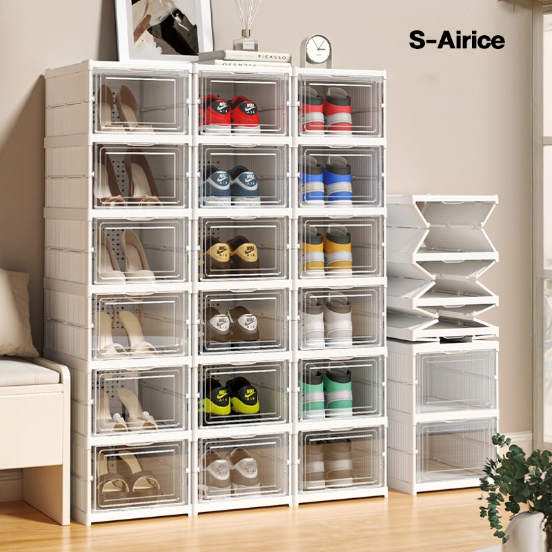 S-Airice กล่องรองเท้า พับเก็บได้ โปร่งใสประกอบรวดเร็ว จัดเก็บสิ่งของต่างๆ