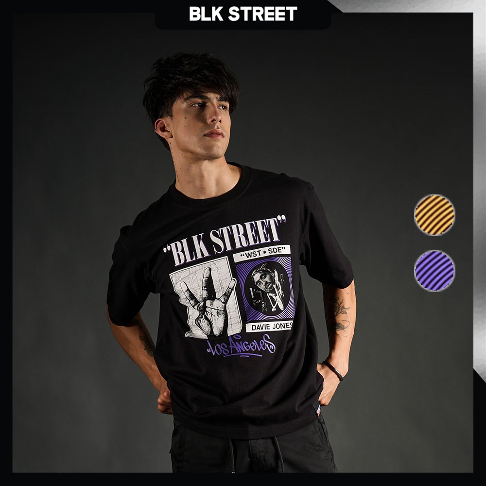 DAVIE JONES [ Black Street Project ] เสื้อยืด พิมพ์ลาย Graphic Oversized Fit T-Shirt WA0246 สีดำ
