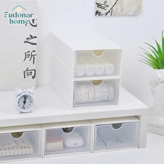 Fudonar กล่องลิ้นชัก วางซ้อนได้ แบบเลื่อนเข้า-ออก ต่อกันได้ เข้าล็อกกันไม่หลุด ฝาหน้าใสขุ่น