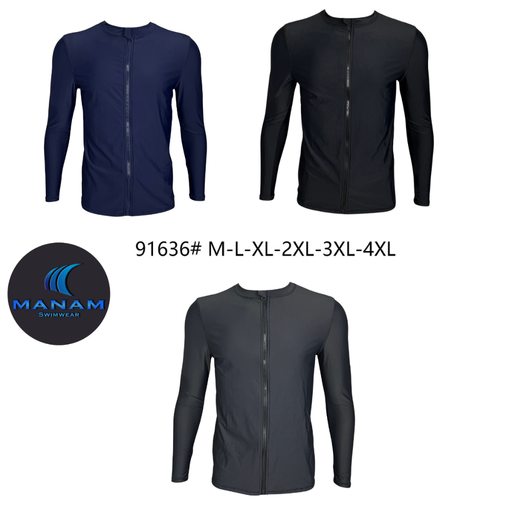 91636 (มีซิปตลอดตัว)ชุดว่ายน้ำ เสื้อเดี่ยวว่ายน้ำสำหรับคนตัวใหญ่ ใส่ได้ทั้งชาย และหญิง ผ้านุ่ม ไม่บาง แขนยาว พร้อมส่ง