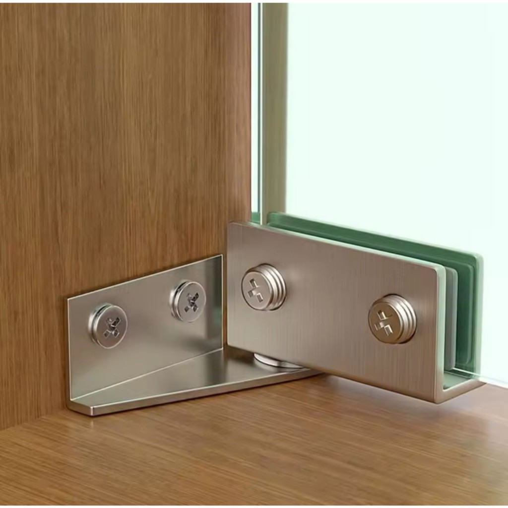 บานพับประตูกระจกแบบไม่เจาะรู 2 ชิ้น ตู้โชว์บานพับตู้กระจกบานพับอุปกรณ์ # TKDL73L01-1 TKDL73L01-2