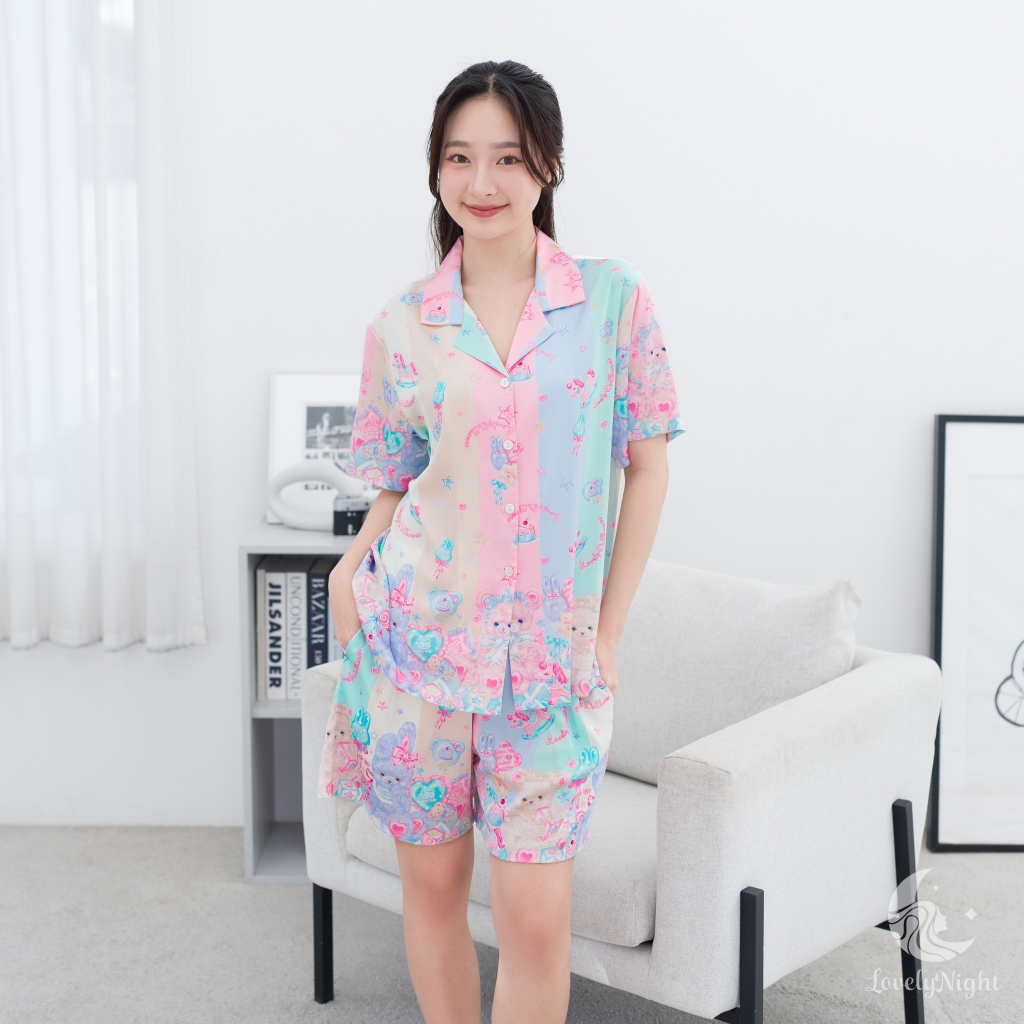 A101 ชุดนอน LovelyNight แขนสั้น-ขาสั้น Rainbow Bear