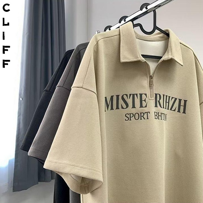 CLIFF เสื้อโปโลแขนครึ่ง ย้อนยุค คอปกแขนสั้น ฤดูร้อน ครึ่งซิป สไตล์อเมริกัน ชาย และหญิง