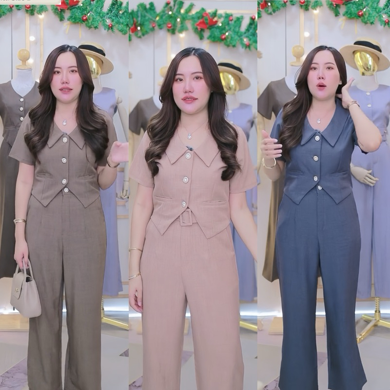 Alice Set ชุดเซตปกกระดุมขายาวสไตล์น่ารัก AN267