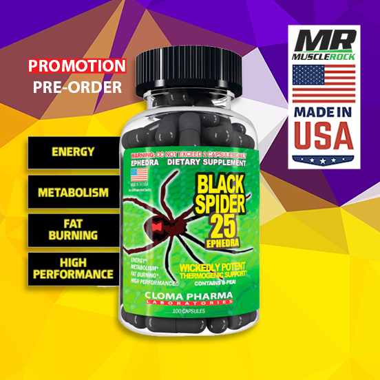 ลดไขมันเกรดนักกีฬา Cloma Pharma: Black Spider 25 - 100 แคปซูล ทานก่อนฝึก เพิ่มพละกำลัง Fat Burner แฟตเบิร์น Pre Workout