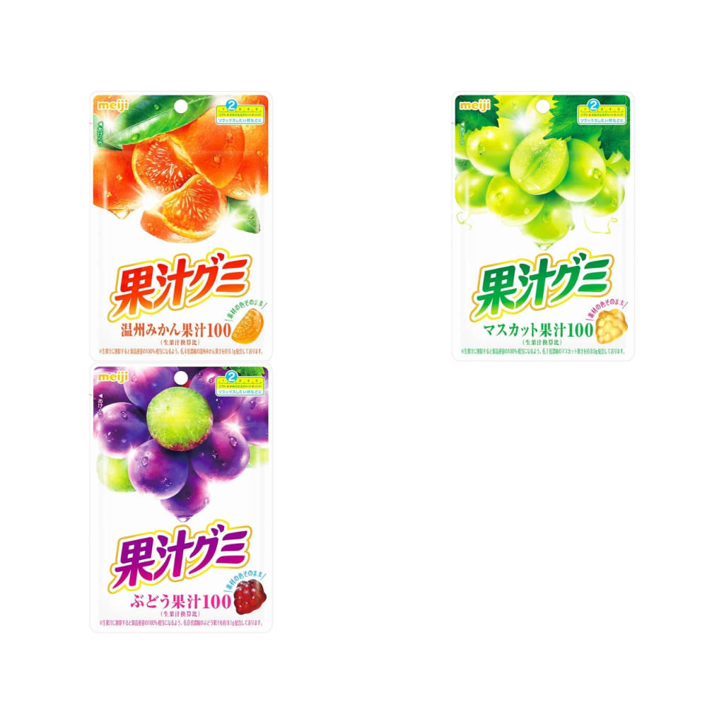 Meiji Juice Gummy: Unshu Mandarin, Muscat, Grape