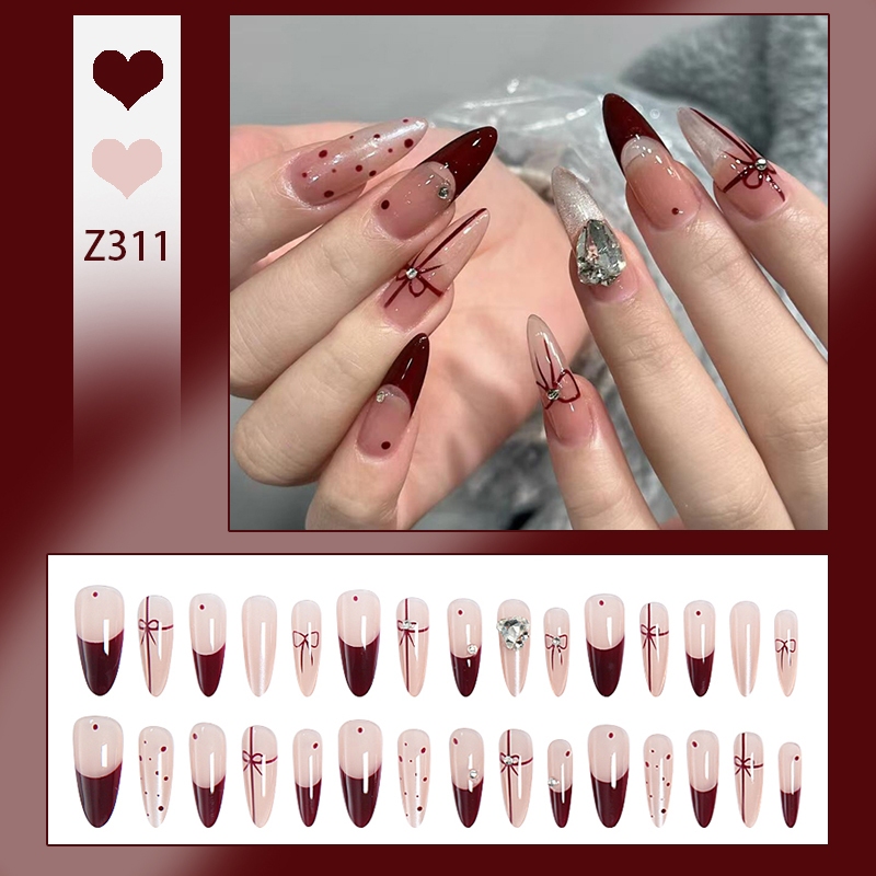พร้อมส่ง ทำเล็บ [DD311]เล็บปลอม 3D สไตล์โมเดิร์นใช้งานง่าย กล่องละ 24 ชิ้น